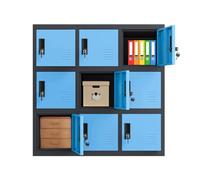 MECOLOR Armoire de rangement en métal avec clés - Unité en acier pour bureau, salle de classe, salle de sport, garage, salon à domicile et sous-sol (bleu, 9D)