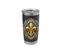 Médaillon floral orné de fleurs de lys Art héraldique français Gobelet isotherme en acier inoxydable double paroi