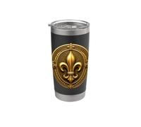 Médaillon vintage fleur de lys avec cadre héraldique orné Gobelet isotherme en acier inoxydable double paroi