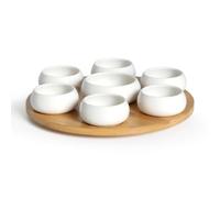 Médard de Noblat - Coupelles et plateau - D7.5 cm - Tapas - Coupelle : Porcelaine. Plateau : Bambou - Vendu à l' unité - Blanc
