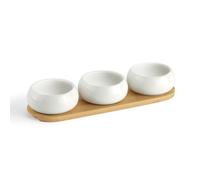 Médard de Noblat - Set de 3 coupelles apéritives en céramique avec - D8.5 cm - Tapas - Coupelle : Porcelaine. Plateau : Bambou - Vendue à l' unité - Blanc