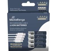 Piles Rechargeables USB-C - MediaRange - MRBAT160 - 1,5V - 500mAh - Lot de 4