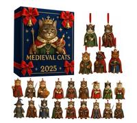 Medieval Cats Advent Calendars 2025, 24 Days Christmas Countdown Advent Calendars with 2D Acrylic Cat Ornaments for Home Christmas Tree Decor