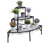medla Escalier Porte Plantes Noir, Étagère Plante Fer Forgé Solide, Support Plante Design à 3 Niveaux, Chaque Niveau Charge 20kg, Convient pour Jardin Balcon Véranda Maison etc - 77x58x56cm