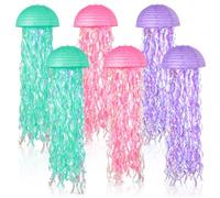 Méduses Lanternes en Papier, 8 Pièces | Pailletées, Décoration Anniversaire Mariage Thème Sirène Fête Sous la Mer, Couleurs Rose Vert Violet