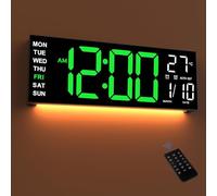 Mee 2ou Horloge Numérique Murale 16,5" avec Minuteur, Lumière Nocturne, 2 Réveils, 8 Couleurs RGB, Réglage Auto de la Luminosité, Température, Date, 24/12 Heure pour le Salon, Chambre, Bureau, Seniors