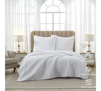 MEEALLHOME Couvre-lit matelassé blanc - 240 x 220 cm + 2 taies 65 x 65 cm