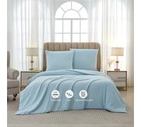 MEEALLHOME Parure de lit en flanelle lavée bleu - 1 housse 140 x 200 cm et 1 taie 65 x 65 cm