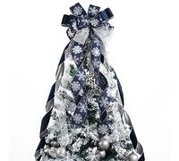 MEEDEE Décoration de Sapin de Noël Bleu Marine avec nœud de 30,5 cm de Large - Bleu Marine argenté à Paillettes - Couronne de Noël - Décorations de Noël - Flocon de Neige argenté - Lanterne de