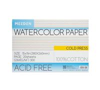 MEEDEN Carnet de Papier Aquarelle: 20 Feuilles de Carnet Aquarelle 38 x 26cm - 100% Coton - 300 gsm Bloc de Papier Aquarelle sans Acide pour Aquarelle Gouache Encre - Grain Fin