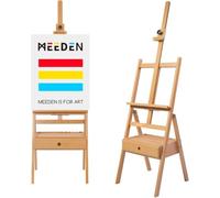 MEEDEN Chevalet de Peinture en Bois avec Tiroir de Rangement : Chevalet de Studio en H Réglable en Hêtre, Grand Support de Peinture Pliable - Adapté aux Toiles jusqu'à 91 cm, Bois naturel