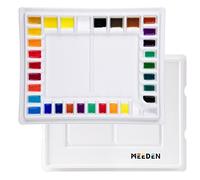 MEEDEN Grande Palette de Peinture Aquarelle en Porcelaine, Palette en Céramique avec Couvercle pour Aquarelle, Acrylique et Autres Peintures à Base d'eau 34 x 27 cm, 33 Puits