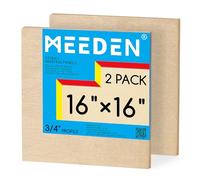 MEEDEN Lot de 2 panneaux de toile en bois brut : 1,9 cm de profondeur, 40,6 x 40,6 cm - Panneaux en bois vierges pour peinture