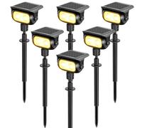 MEEKBOS Spot Solaire LED Jardin, 200 lm, 3000K Blanc Chaud, 6 Pièces | avec Capteur Crépusculaire, Projecteur Solaire Extérieur IP65 Étanche sur Piquet pour Éclairage de Jardin, Pelouse et Allée