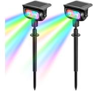 MEEKBOS Spot Solaire LED RGB Jardin, 5 Modes Couleur, 2 Pièces | avec Capteur Crépusculaire, Projecteur Solaire Extérieur IP65 Étanche sur Piquet pour Éclairage de Jardin, Pelouse et Allée