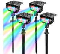 MEEKBOS Spot Solaire LED RGB Jardin, 5 Modes Couleur, 4 Pièces | avec Capteur Crépusculaire, Projecteur Solaire Extérieur IP65 Étanche sur Piquet pour Éclairage de Jardin, Pelouse et Allée