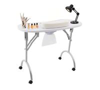 MEELRYD Table de manucure pliable avec aspiration, table de manucure mobile avec aspirateur de poussière, repose-main, roulettes et sac de transport, table de studio de manucure pour la maison et le
