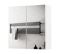 Meerveil - Armoire de Toilette Miroir Mural Salle de Bain avec 2 Portes Miroir Pleine 2 Etagères Bois Moderne, 45 x 13 x 45 cm Blanc