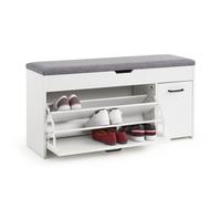Meerveil Banc à Chaussures, Étagère à Chaussures avec Coussin Style Industriel en Bois pour Entrée Couloir, L100 x P30 x H52 cm, Blanc