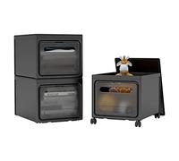 Meerveil Boite Rangement Plastique 3 Pièces avec Couvercle Caisse Rangement Plastique avec 4 Roues et Poignées Empilables en Cubes Convient pour Salle de Bains Bureau 30 x 40 x 25 cm Noir