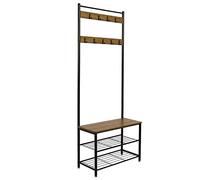 Meerveil Porte Manteau, Meuble d’Entrée Vestiaire avec Étagère Chaussures à 3 Niveaux, 9 Crochets Amovibles, Cadre en Métal, pour Entrée, Couloir, 70 x 32 x 175 cm, Marron Rustique et Noir