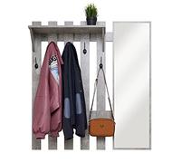 Meerveil Porte Manteau Mural avec Miroir, 5 Crochets pour Manteau avec Étagère Mural Industriel pour Le Couloir l'Entrée, 100 x 22 x 106 cm (Gris)