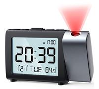 MeesMeek Horloge à Projection numérique: Affichage LCD Clair, température Date 12/24H et luminosité réglable, Réveil de Bureau à Facile à régler pour Enfants Adultes et la Chambre à Coucher (Rouge)