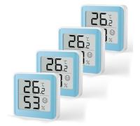 MeesMeek Thermomètre Bébé Intérieur, Hygromètre Numérique Chambre, Lot de 4 | Écran LCD, Icône Confort Smiley, Commutation ℃/℉, Pile CR2032 Incluse, Sécurité Bébé Vis, Blanc & Bleu