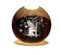 MEET- ORIGIN Boule de cristal sculptée en forme de petit prince et renard rose, colorée lumineuse et chaude (petit prince et rose)
