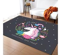 MeeTe Dessin Animé Licorne Tapis Doux Tapis Mince Fille Chambre Dame Salon Couleur Cheval Porte-Bonheur Rose Violet Bleu Tapis (Couleur 02,120_x_160_cm)