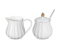 MEETOZ Lot de 3 sucriers et crème en céramique avec couvercle et cuillère, pour thé ou café avec pichet à crème, passe au lave-vaisselle, blanc