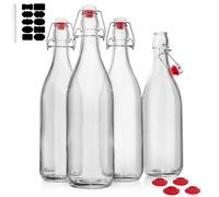 MEETOZ Lot de 4 bouteilles en verre transparent avec couvercles hermétiques, bouteilles à bouchon facile pour bière et brassage maison, 946 ml, bouteilles en verre avec bouchon basculant pour