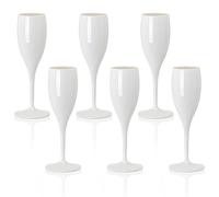 MEETOZ Lot de 6 flûtes à champagne blanches pour prosecco, verres à vin | Verres à champagne incassables réutilisables en polypropylène blanc capacité 180 ml pour fêtes de famille, extérieur