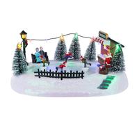 MEETYAMOR Maison de village de Noël, étang animé de patinage sur glace avec 4 patineurs mobiles, patinoire de Noël éclairée pour la maison, la cheminée de table, la décoration musicale de bâtiments de