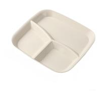 MeevrgR Assiette carrée à trois compartiments - Paille durable et polypropylène, 25 x 23 cm. Repas organisés pour les maisons modernes, contrôle des portions et service de salade (beige)
