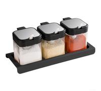 MeevrgR Bocaux à condiments en verre de 300 ml avec joint hermétique, couvercle à pression unique pour une cuisson facile, support modulaire pour un rangement organisé de la cuisine (noir, 3 pièces
