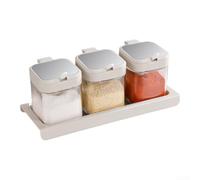 MeevrgR Bocaux à condiments en verre de 300 ml avec joint hermétique, couvercle à pression unique pour une cuisson facile, support modulaire pour un rangement organisé de la cuisine (blanc, 3 pièces