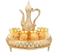 MeevrgR Carafe à décanter en alliage de zinc - Bouteille de 220 ml, 6 verres de 28 ml et plateau de service pour divertissement à domicile (doré)