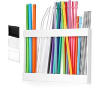 MeevrgR Distributeur de paille en acrylique transparent avec design multi-grille pour couverts, cuillères, fourchettes, bar station 26 cm (blanc)