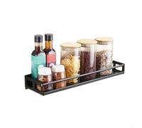 MeevrgR Étagère à épices murale en acier inoxydable pour rangement de cuisine, étagère suspendue robuste avec colle, support peu encombrant pour bouteilles et bocaux, noir ou argenté (noir + 30 cm)