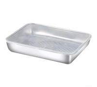 MeevrgR Lot de 4 assiettes à raviolis en acier inoxydable avec couvercle - Plateau alimentaire à fond rayé pour Empanada - Plat sans service 25 x 20 cm
