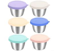 MeevrgR Lot de 6 récipients à goûter en acier inoxydable avec couvercles réutilisables et étanches pour boîte à déjeuner pique-nique 50 ml 70 ml (70 ml)