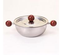 MeevrgR Petite poêle à frire en acier inoxydable avec poignée en bois de noyer, 15 cm, pour œufs et aliments pour bébés, compatible avec plaques à induction, argenté (C)