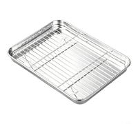 MeevrgR Plateau rectangulaire en acier inoxydable avec grille de vidange d'huile pour barbecue, rôtissoire argentée pour une préparation saine des aliments (40 x 30 cm)