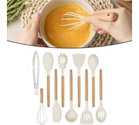 MeevrgR Ustensiles de cuisine en silicone avec poignées en bois, anti-adhésifs, sans danger, comprenant spatule, cuillère, pince, fouet pour cuisson à haute température, crème (spatule wok)