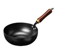 MeevrgR Wok chinois en fonte martelée à la main pour brûleurs à gaz, poêle à frire authentique avec long manche en bois, ustensile de cuisine style acier au carbone non revêtu (20 cm)
