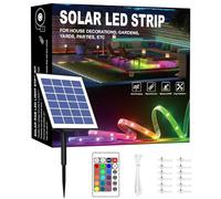 Meewata Ruban LED pour extérieur, étanche, 15 m RGBCW, ruban LED solaire pour extérieur, autocollant, allumage/extinction automatique, 16 couleurs et 4 modes, avec télécommande