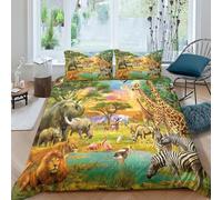 MEFESE Animaux de la Savane Africaine 3D Motif Imprimé Parure De Lit 3 Pièces avec Taies d'oreiller 100% Microfibre avec Fermeture Éclair,Luxury Doux-Respirant Lit Géométrique Ensemble Roi（220x240cm）