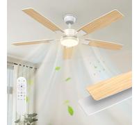 Mefine Grand 132cm Ventilateur de Plafond avec Lumière, Pales Double Face | 2 finitions blanc/bois clairé, moteur DC silencieux, LED 3CCT dimmable, 6 vitesse, pour chambre, salon, extérieur terrasse