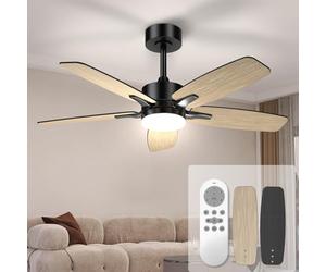 Mefine Silencieux Ventilateur da Plafond avec Lumiere et Telecommande | 2 finitions noir/bois foncé, éclairage LED 3CCT dimmable, 6 vitesses, moteur DC réversible, pour chambre, salon et cuisine